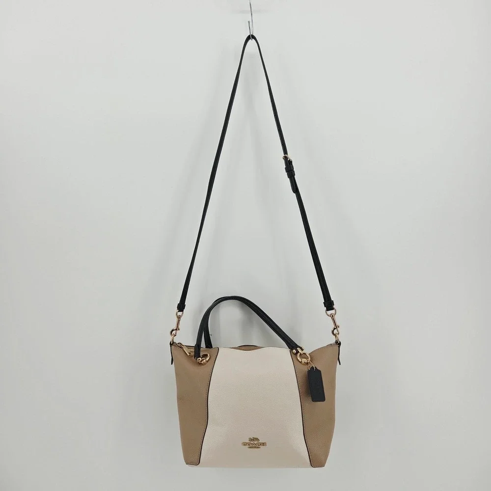 Coach Kacey Colorblock Pebble Leather Satchel Crossbody Bag C6841 Chalk Tan - Picture 2 of 16